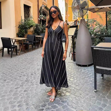 Summer 2024 Beach-Winded Holiday Sexy Striped Sling Dress